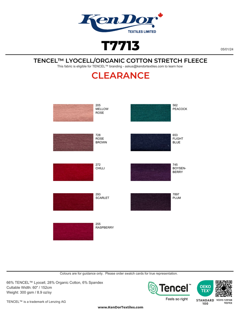 T7713 - TENCEL™ Lyocell/Organic Cotton Stretch Fleece (Clearance)