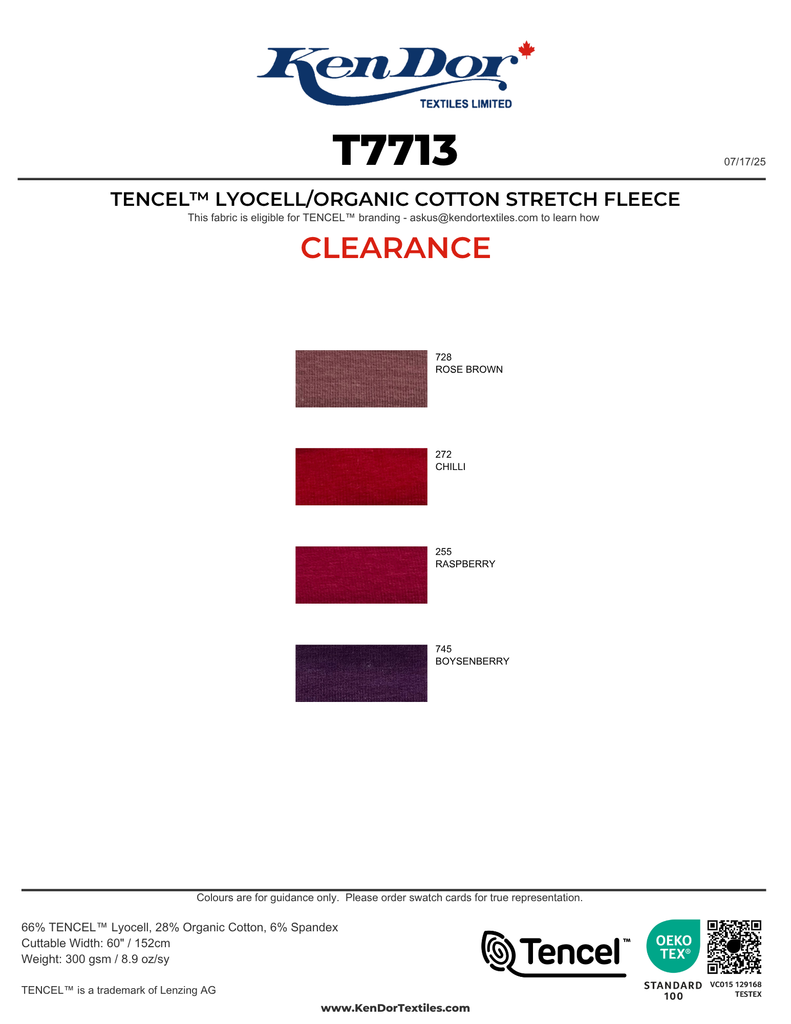 T7713 - TENCEL™ Lyocell/Organic Cotton Stretch Fleece (Clearance)