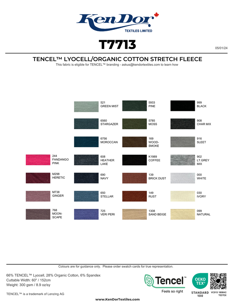 T7713 - Polar elástico de algodón orgánico Lyocell TENCEL™