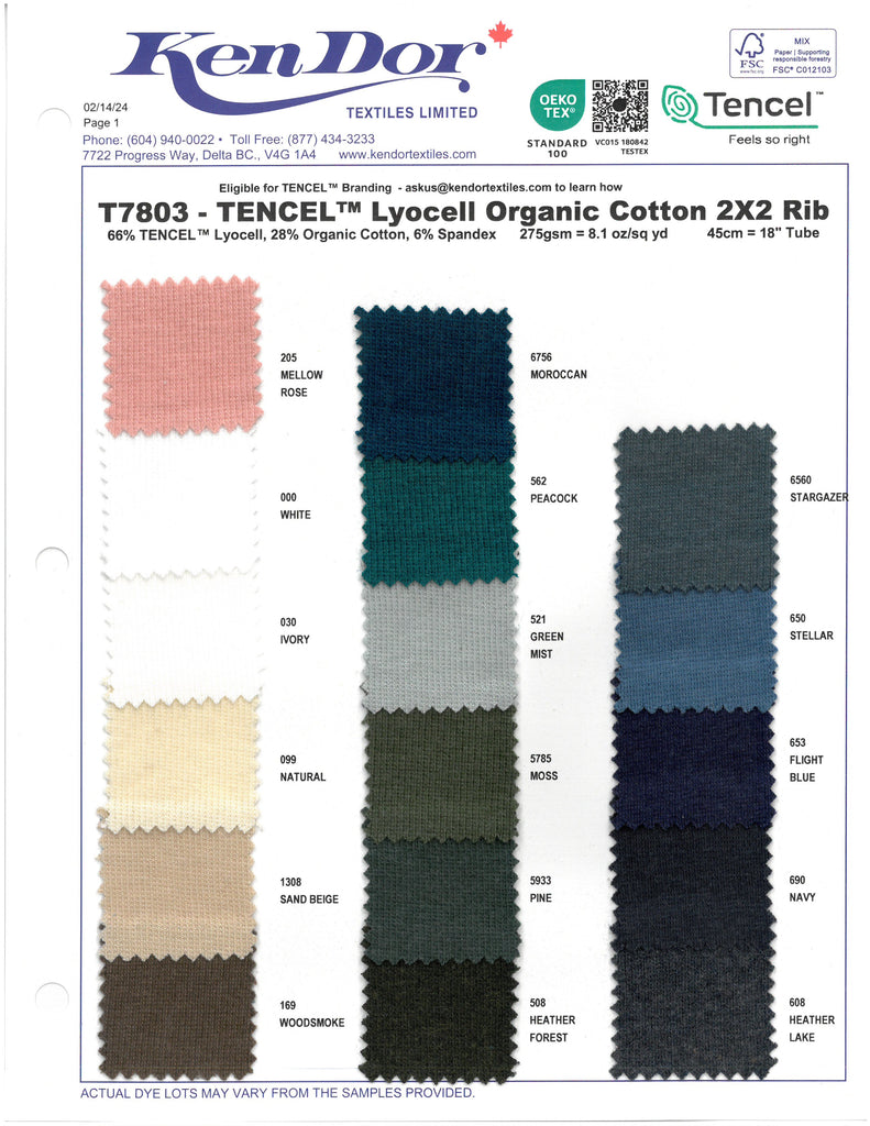 T7803 - Côte 2X2 en coton biologique TENCEL™ Lyocell