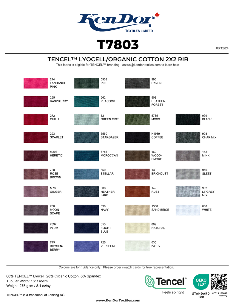 T7803 - TENCEL™ Lyocell Organic Cotton 2X2 Rib