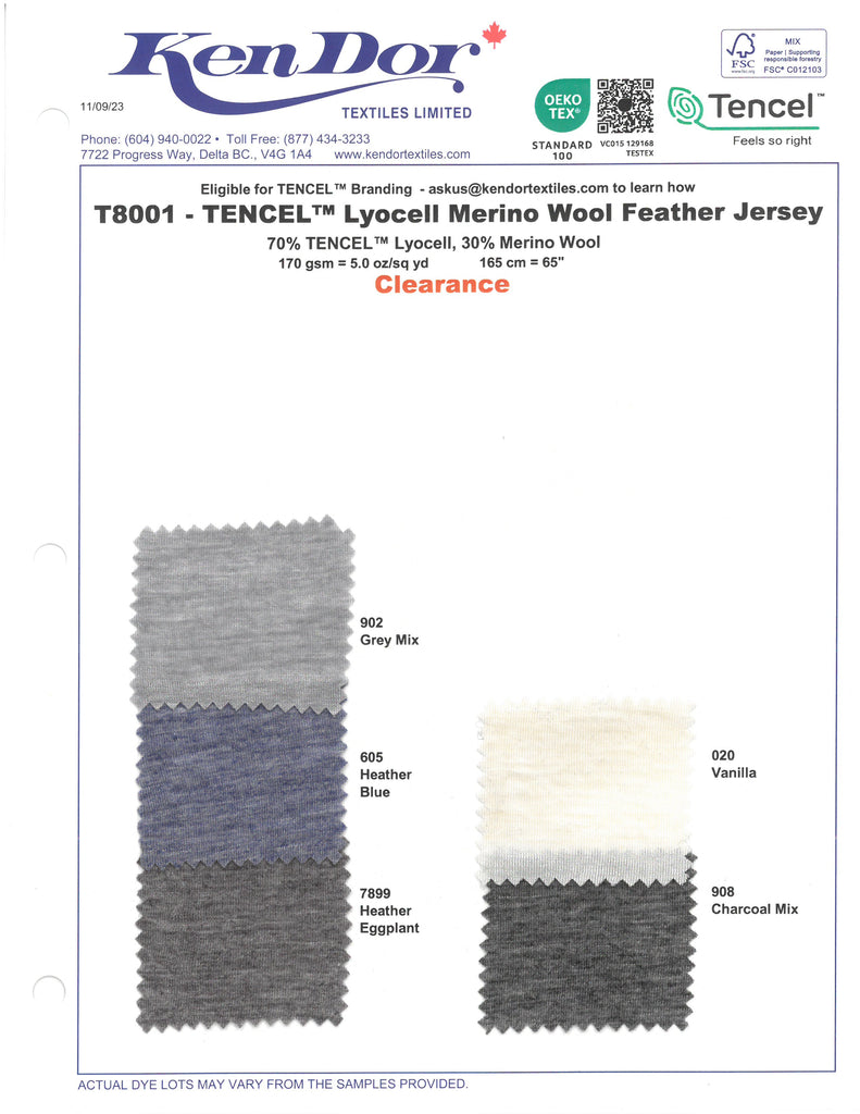 T8001 - Jersey de plumas de lana merino Lyocell TENCEL™ (liquidación)