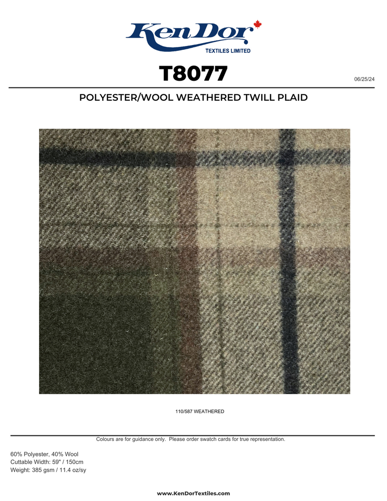 T8077 - Polyester/Wool Weathered Twill Plaid