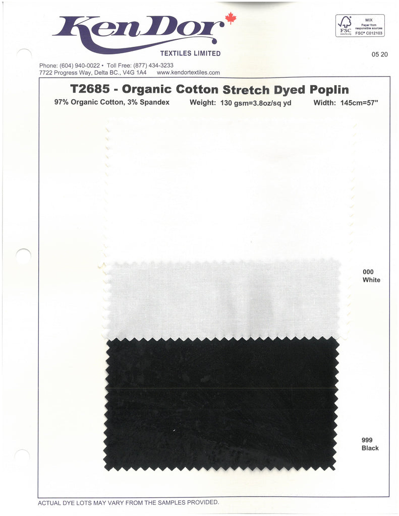 T2685 - Popeline teinte extensible en coton biologique