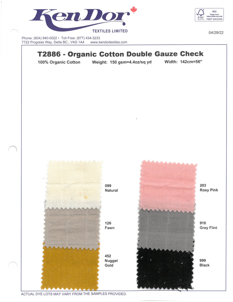 T2886 - Double gaze de coton biologique à carreaux
