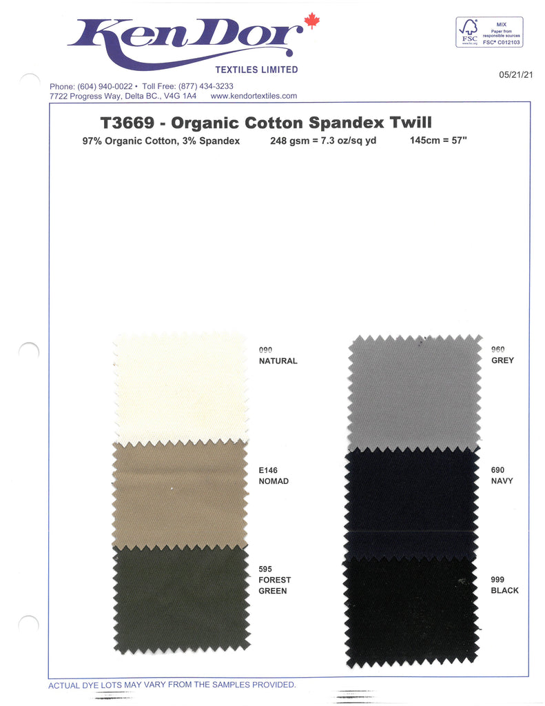 T3669 - Sergé spandex extensible en coton biologique