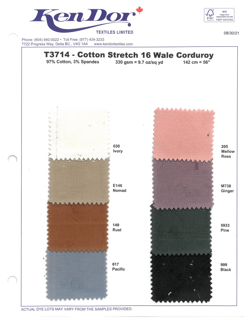 T3714 - Cotton Stretch 16 Wale Corduroy