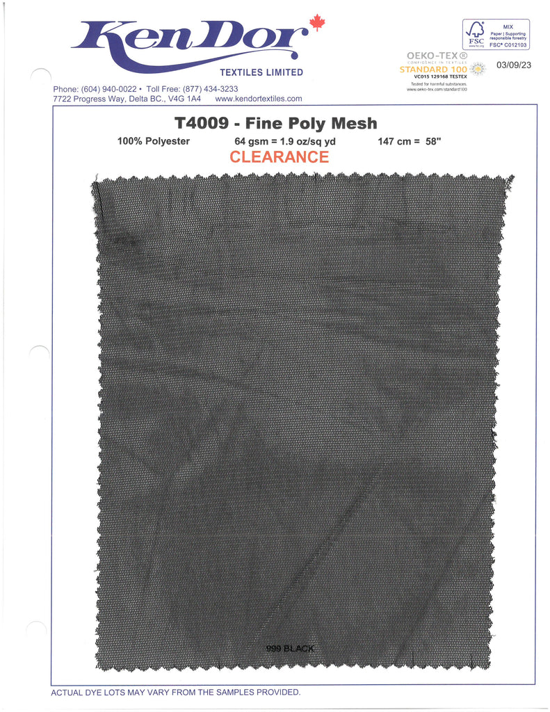 T4009 - Fine Poly Mesh (Clearance)