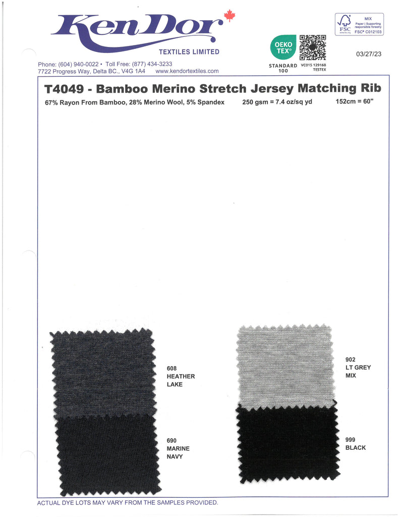 T4049 - Bamboo Merino Stretch Jersey Matching Rib