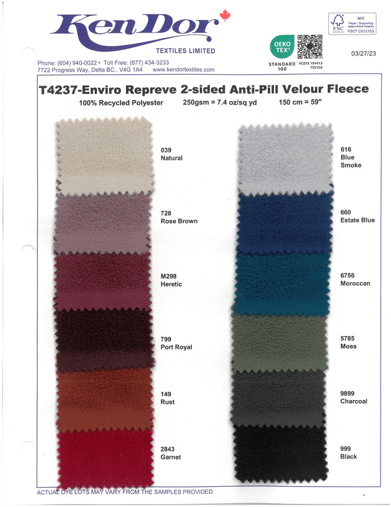 T4237 - Enviro Repreve 2-Side Anti-Pill Velour Fleece (Repreve®)