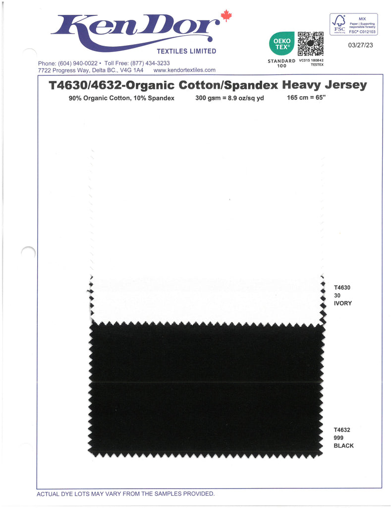 T4630/T4632 - Jersey pesado de algodón orgánico/spandex