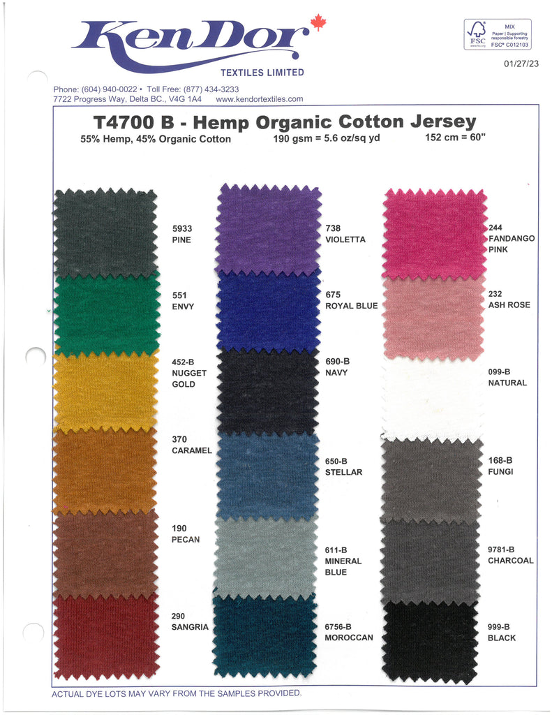 T4700B - Jersey de coton biologique chanvre