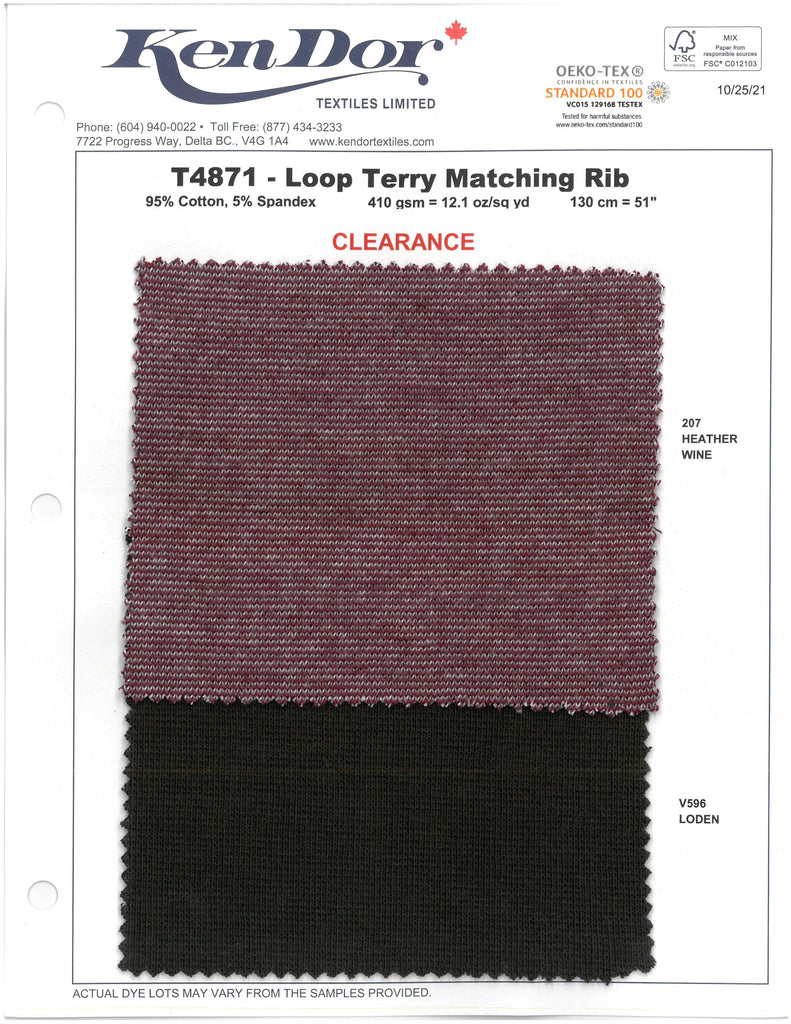 T4871 - Loop Terry Matching Rib (Clearance)