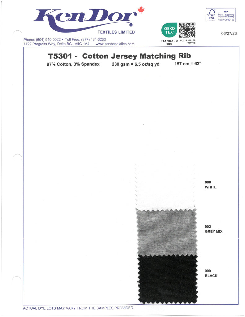 T5301 - Cotton Jersey Matching Rib