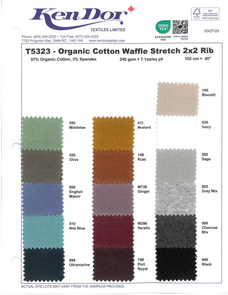 T5323 - Organic Cotton Waffle Stretch 2x2 Rib
