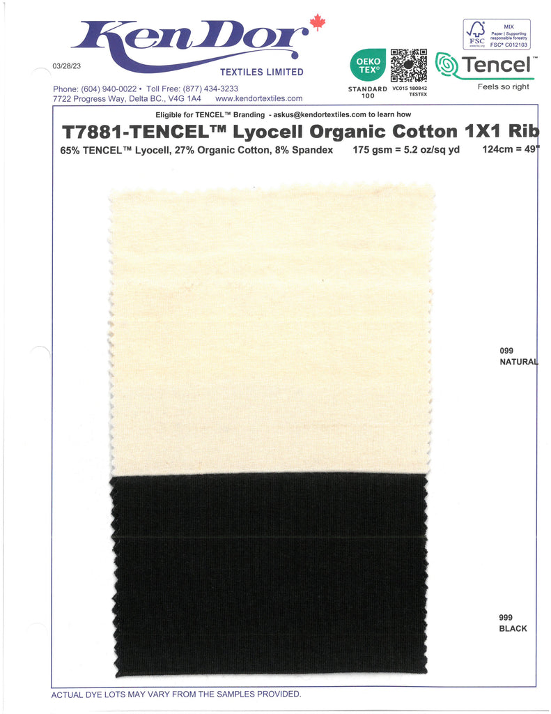 T7881 - TENCEL™ Lyocell Organic Cotton 1X1 Rib